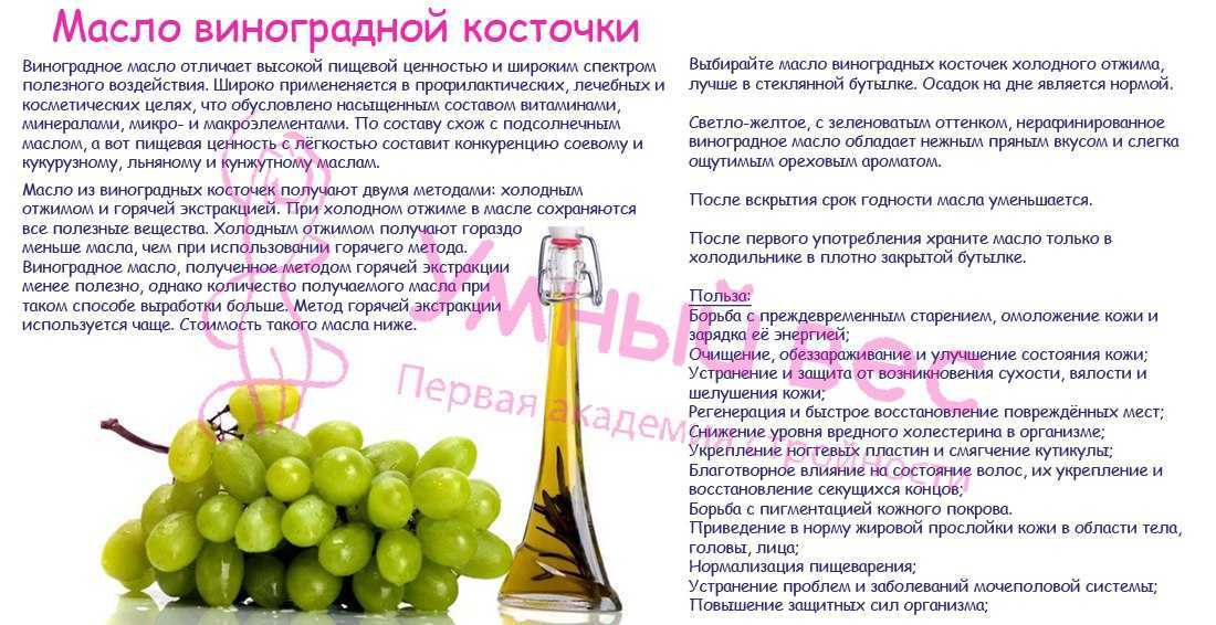 Масло виноградных косточек для лица и волос: польза, применение